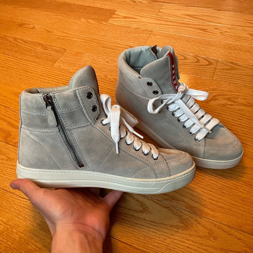 Suede Prada Lace up High Top Sneakers                      - Size 7 - Picture 2 of 4